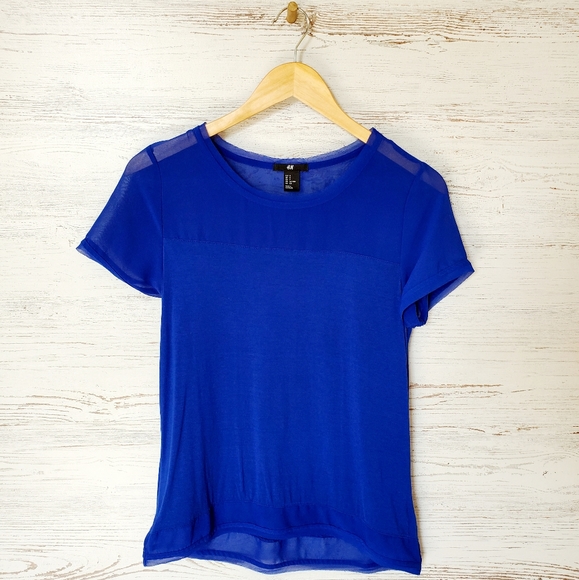 Women's Royal Blue Dark Blue Dressy Blouse Top Short Sleeve Shirt | Small - Picture 13 of 15